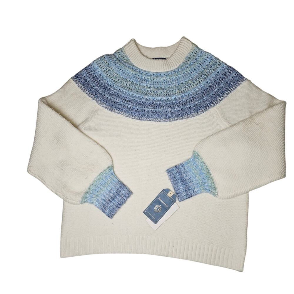 NWT Democracy Nordic Style Baby Blue and White Sweater Large  PTP 22 L 24